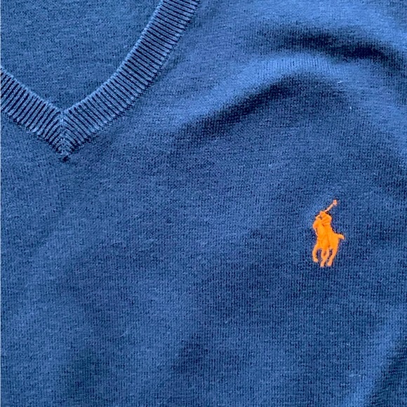 Vintage Polo Ralph Lauren Men’s Navy Blue Pima Cotton V-neck Sweater Size XL - Picture 4 of 5